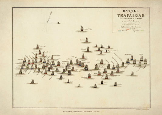 Battle of Trafalgar Map showing positions in Battle