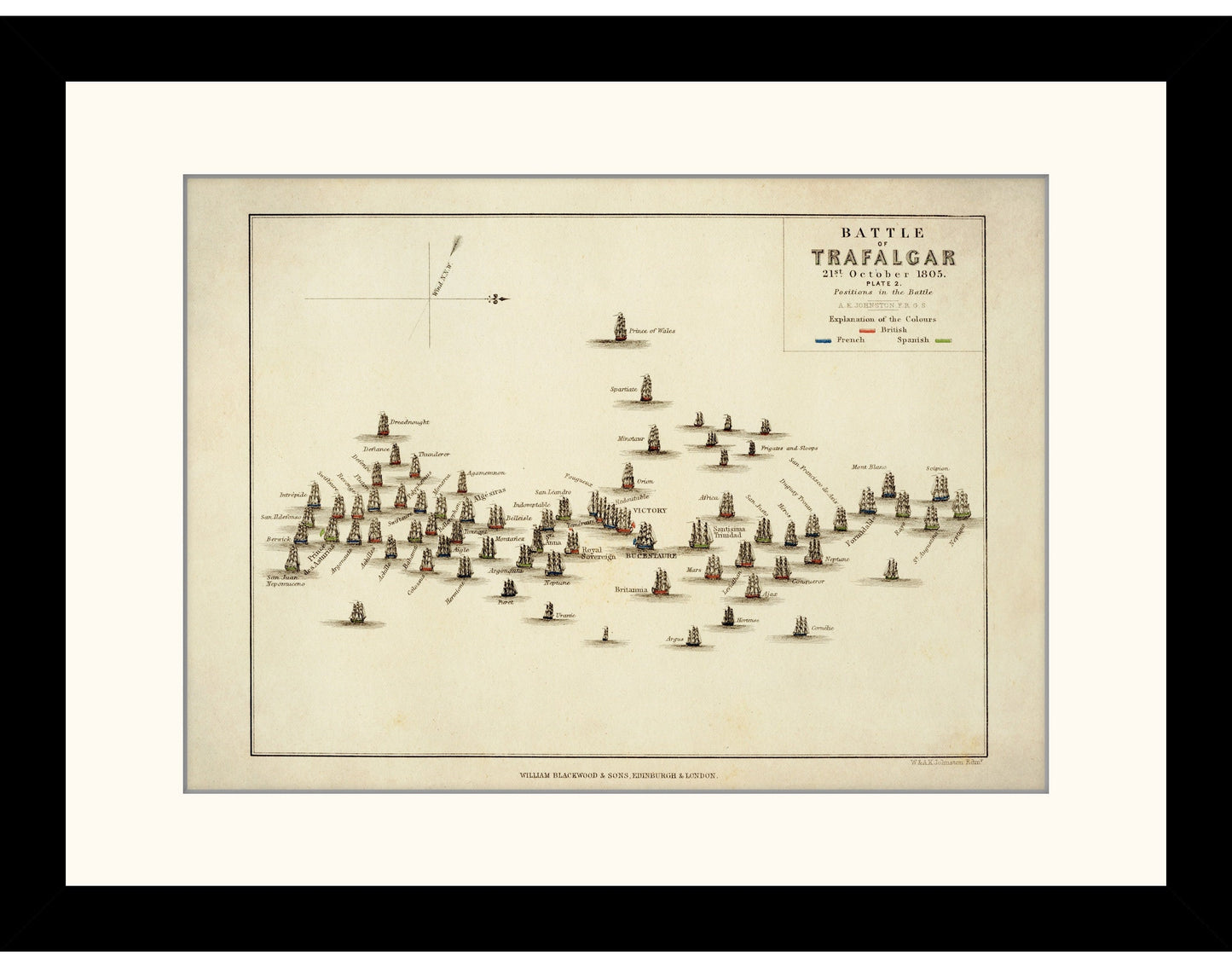 Battle of Trafalgar Map showing positions in Battle