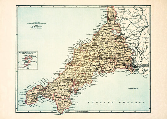 Cornwall Map Antique Reproduction