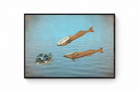 Treasure Hunt - Antique Art Reproduction - Remora - Suckerfish - Vintage Wall Art - Retro Wall Decor - Available Framed