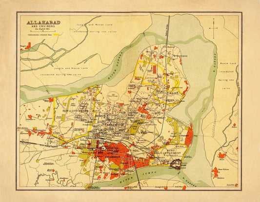 Allahabad Map - Antique Reproduction - City Plan - Prayagraj - India - 1908 Map - City Map - Available Framed