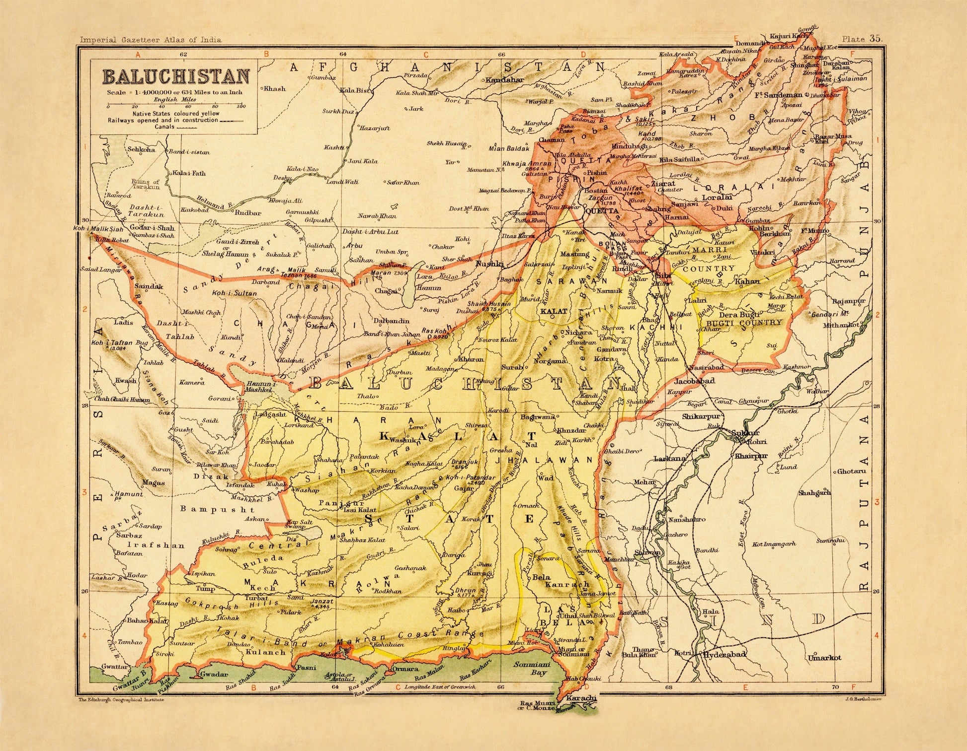 Baluchistan Map - Antique Reproduction - Balochistan - Pakistan - Afghanistan - Iran - 1908 Map - Available Framed