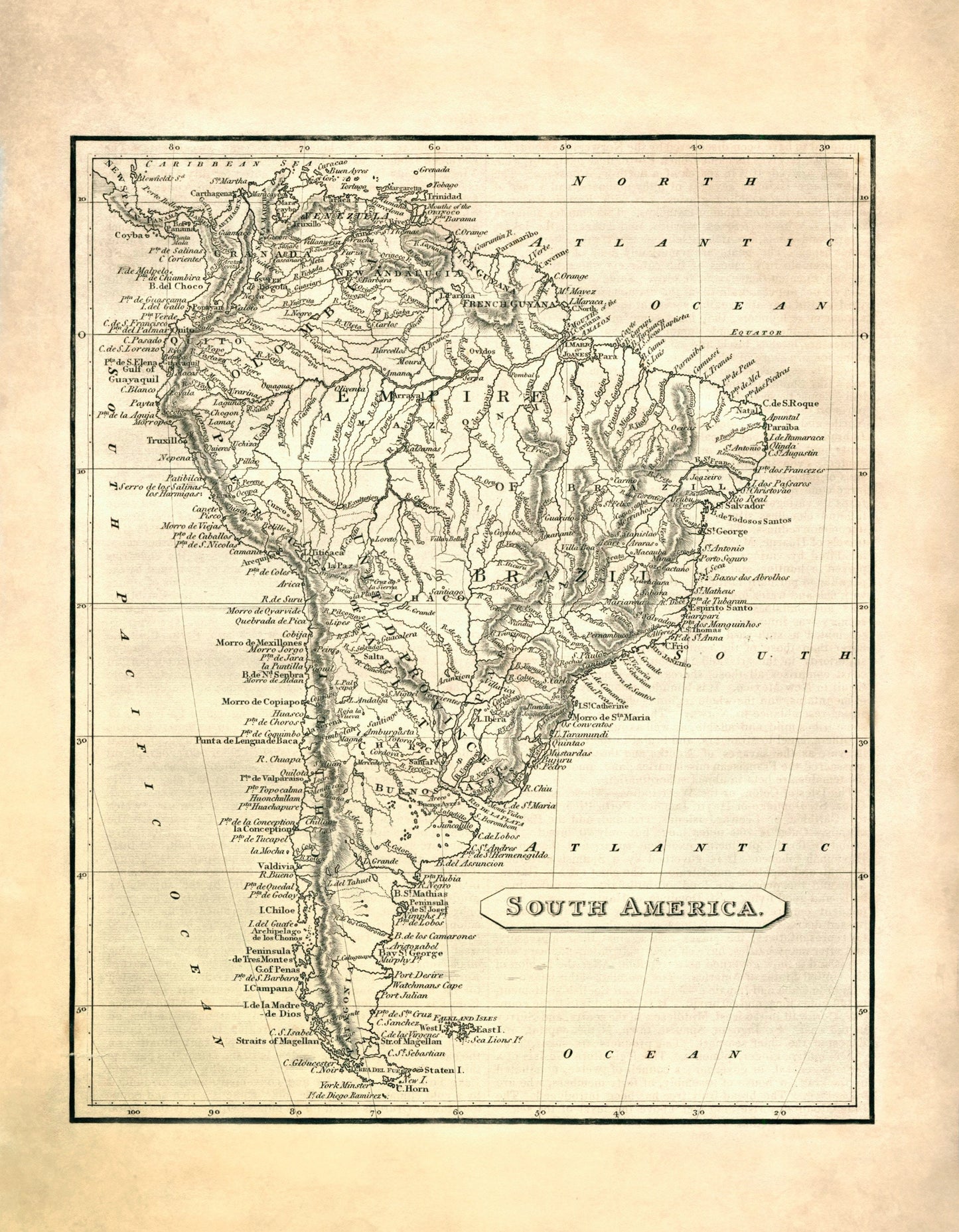 South America Map from 1840 showing Empire of Brazil and United Province of La Plata - Antique Reproduction - Available Framed