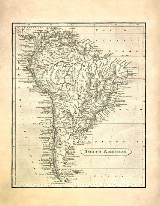 South America Map from 1840 showing Empire of Brazil and United Province of La Plata - Antique Reproduction - Available Framed