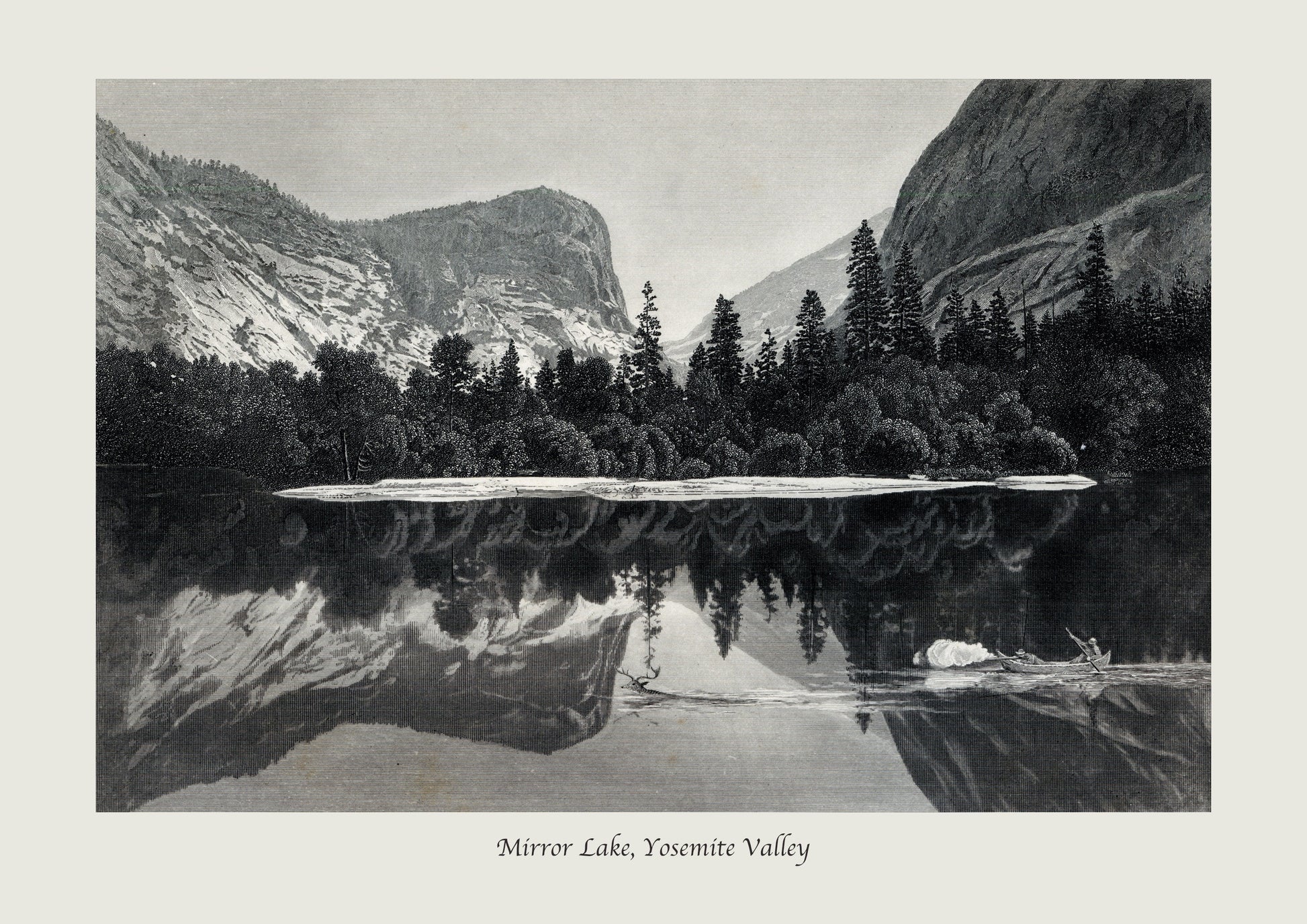 Mirror Lake, Yosemite Valley - Antique Art Reproduction of engraving from 1895 - Yosemite National Park - California - Available Framed