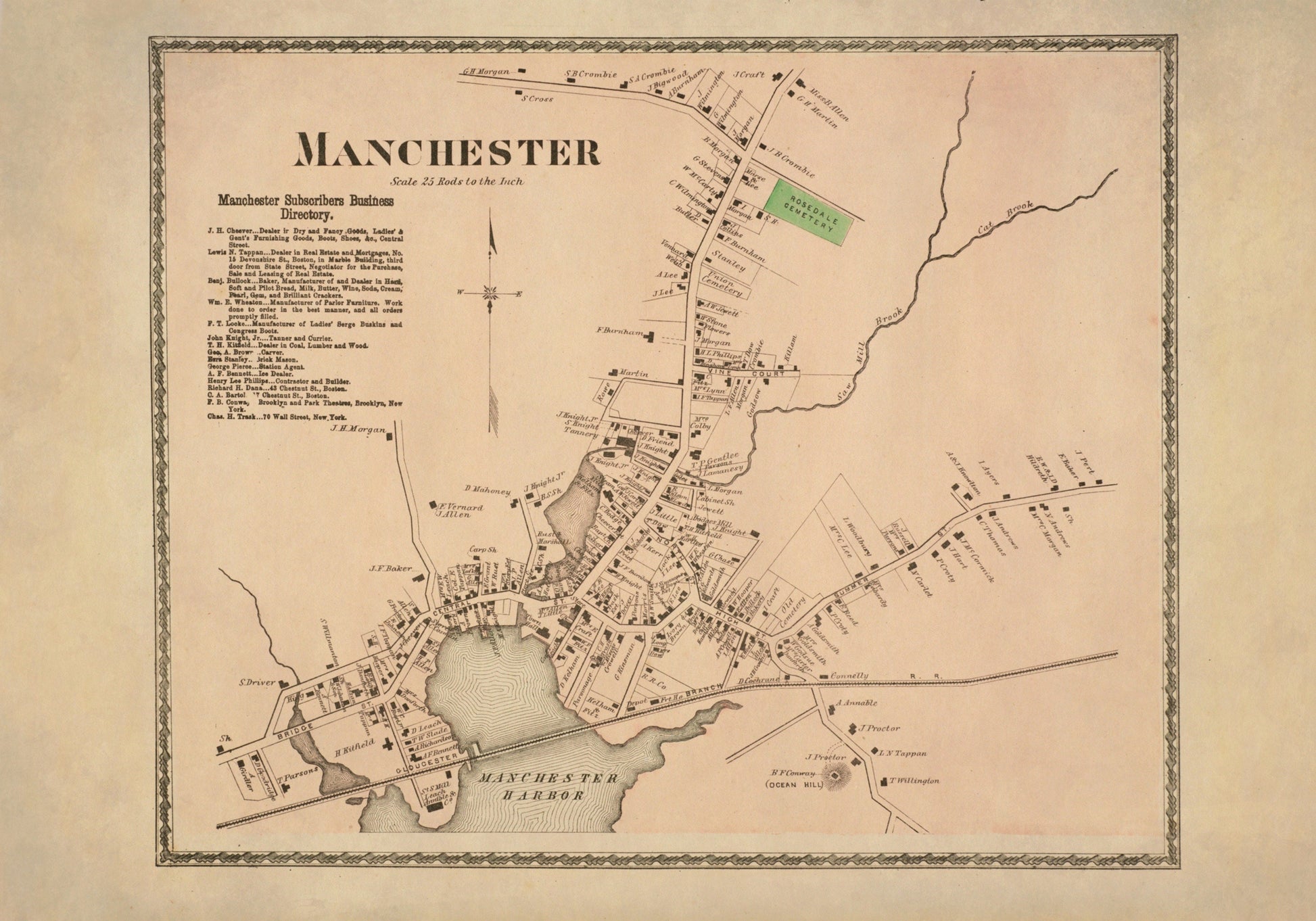 Manchester-by-the-Sea, Massachusetts Map dated 1872 - Antique Reproduction - United States - City Plan - Available Framed