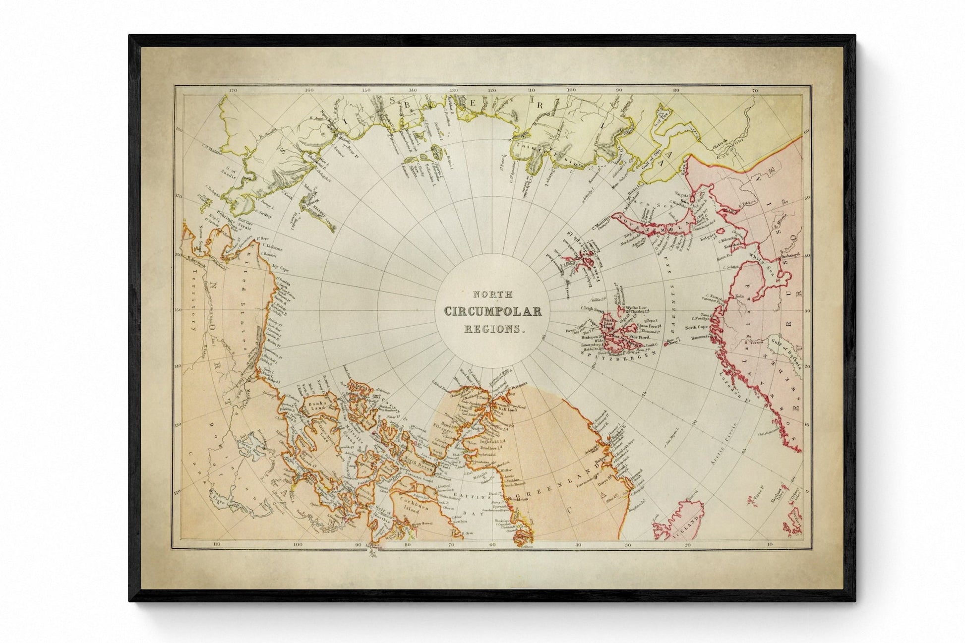 North Circumpolar Regions Map - Antique Reproduction - dated 1882 - Arctic Circle - North Pole - Polar Exploration - Available Framed