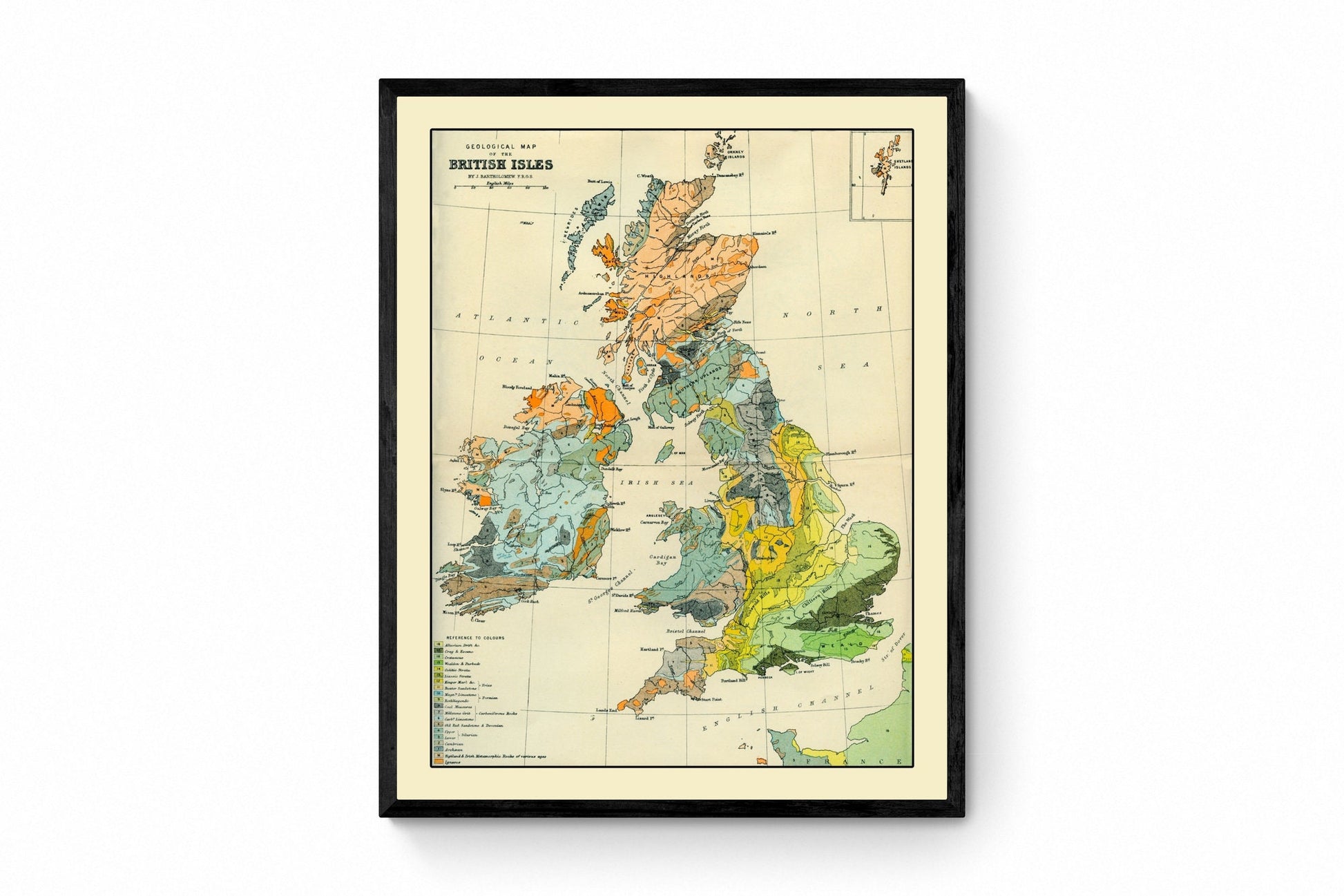 Geological Map of the British Isles Map - Antique Reproduction - Geology Map - Britain Map - Ireland - Available Framed