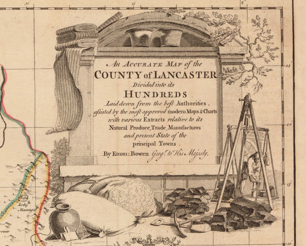 Lancashire Map dated 1749 - Antique Reproduction - Emanuel Bowen - Detailed County Map - Available Framed