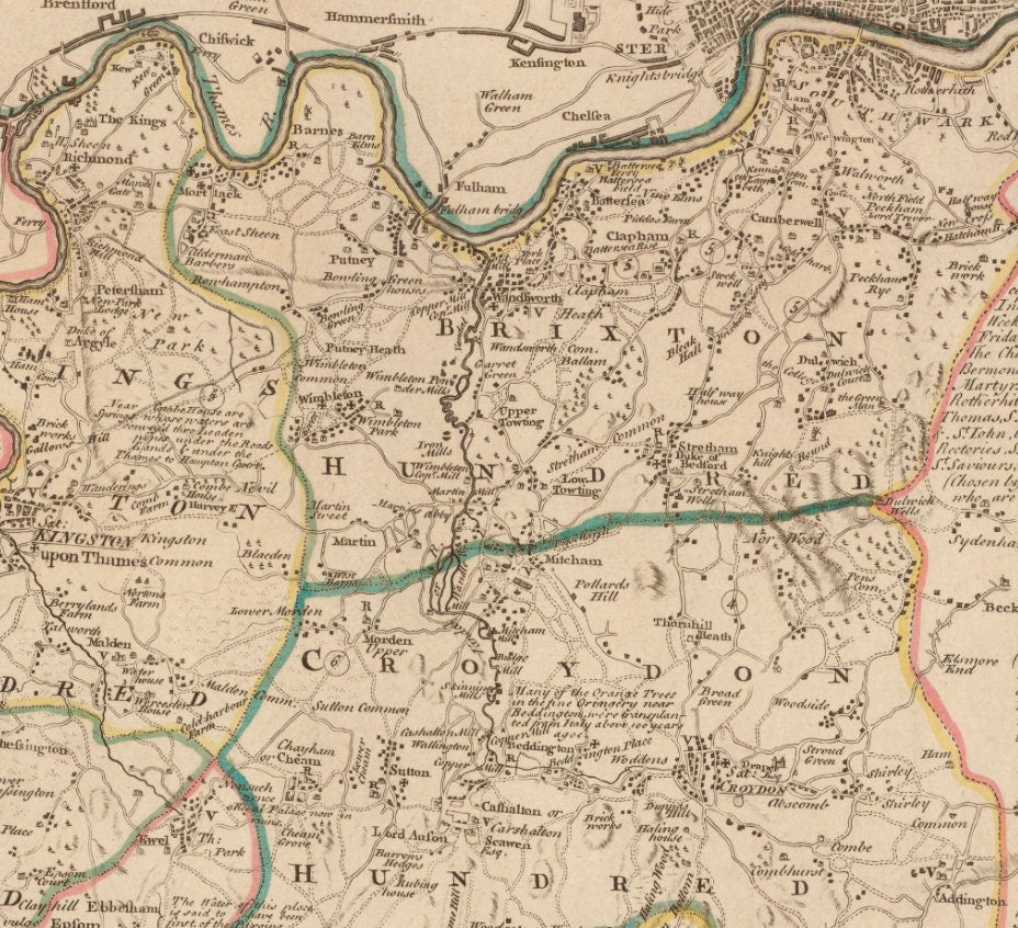 Surrey Map dated 1749 -Surrey Map dated 1749 - Antique Reproduction - Emanuel Bowen - Detailed County Map - Available Framed  Antique Reproduction - Emanuel Bowen - Detailed County Map - Available Framed