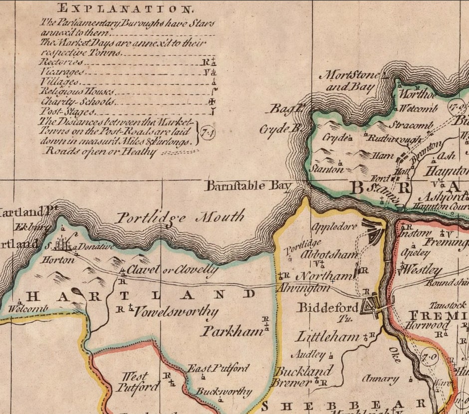 Devon Map dated 1749 - Antique Reproduction - Emanuel Bowen - Detailed County Map - Available Framed