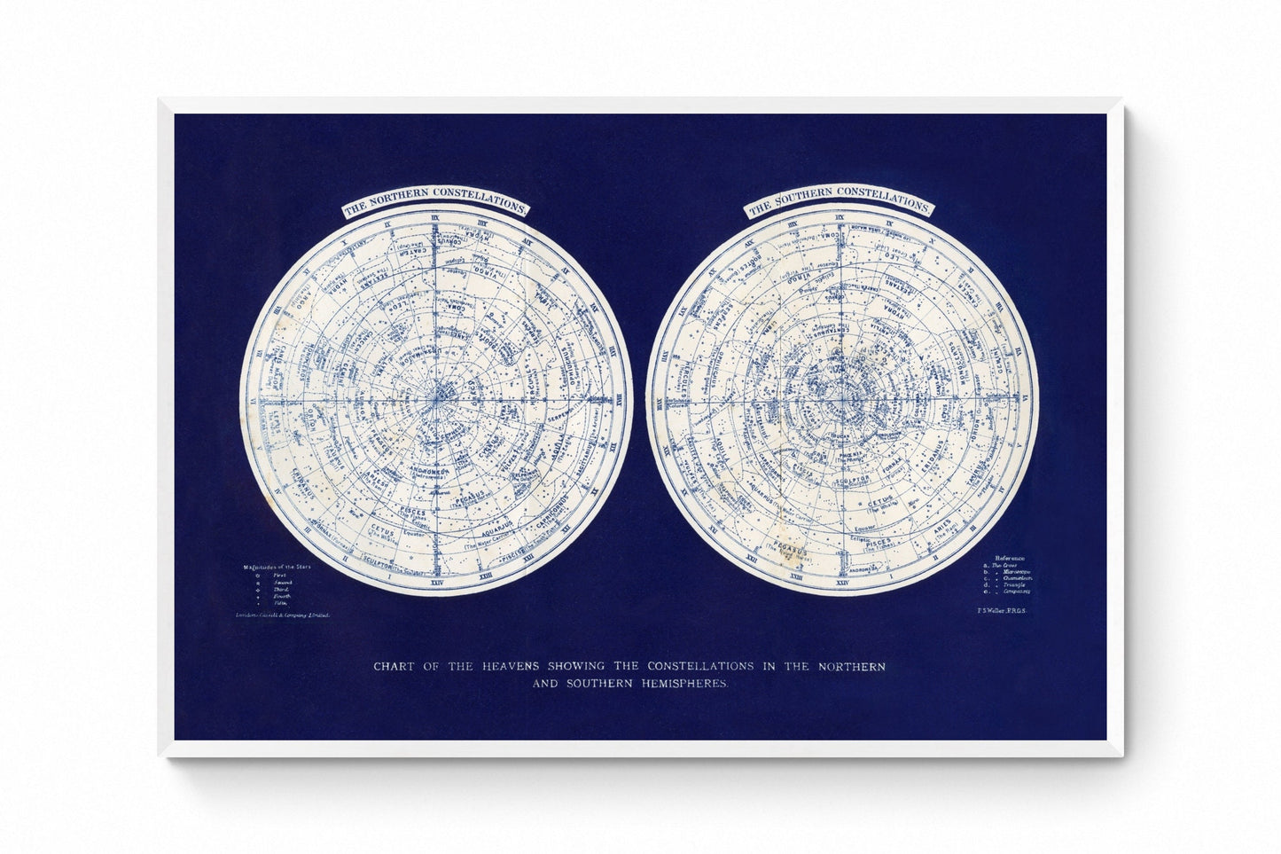 Chart of the Heavens showing the constellations in the Northern and Southern Hemispheres Antique Reproduction - Astronomy - Available Framed