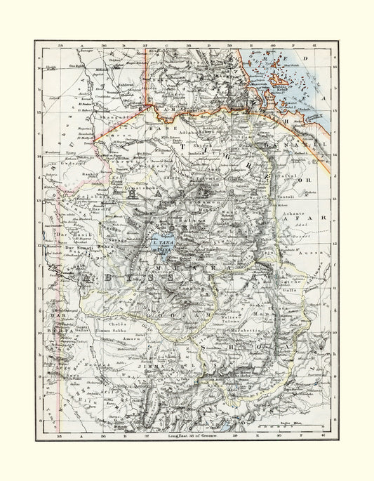 Abyssinia Map - Antique Reproduction - Ethiopia - Eritrea - Ethiopian Empire - Kingdom of Abyssinia - East Africa - Available Framed