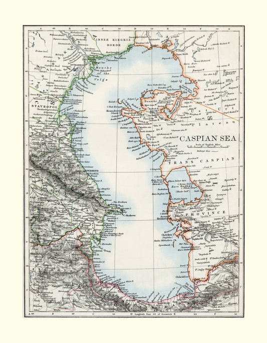 Caspian Sea Map - Antique Reproduction - Iran - Azerbaijan - Kazakhstan - Turmenistan - Russia - Central Asia - Available Framed