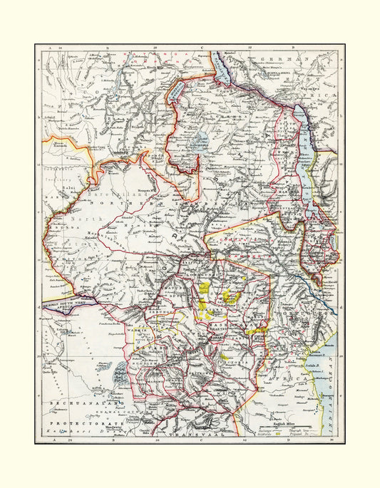 Rhodesia Map - Antique Reproduction - Zimbabwe - Zambia - Africa - Available Framed