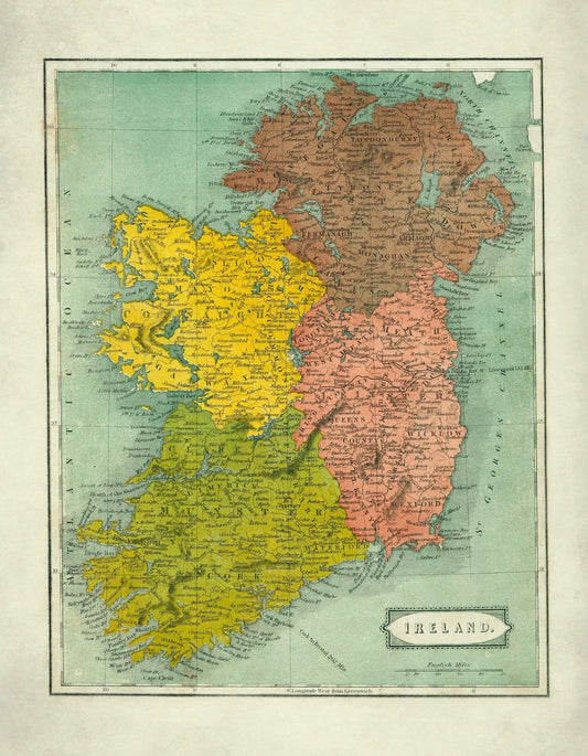 Ireland in 1863 Colourful Map - Antique Reproduction - Irish History - Republic of Ireland - Northern Ireland - Available Framed