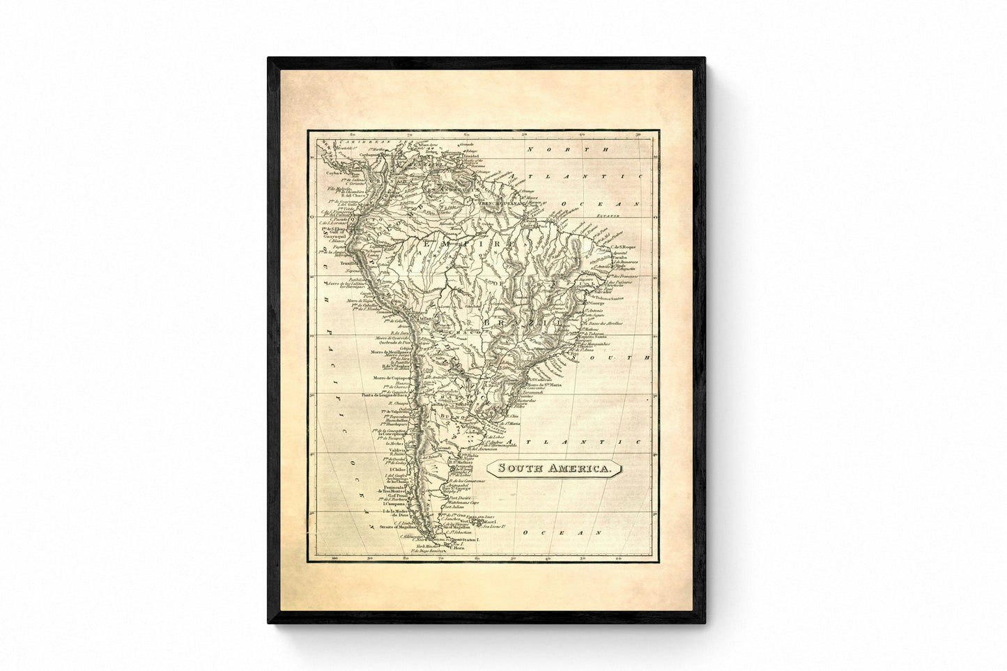 South America Map from 1840 showing Empire of Brazil and United Province of La Plata - Antique Reproduction - Available Framed