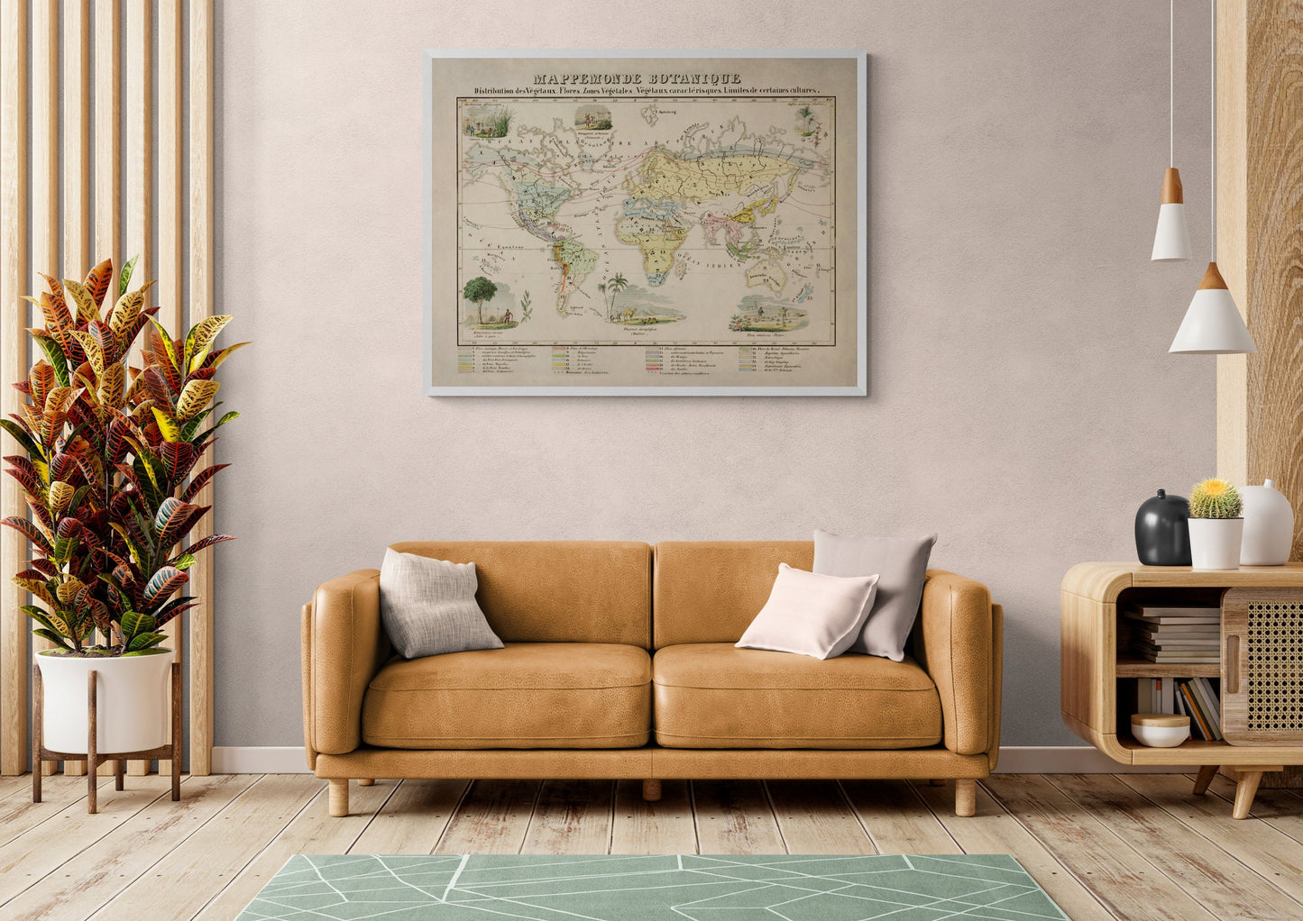 Botanical World Map - Antique Reproduction - dated 1858 - Botany - Plant, Flower, Vegetation - Large Wall Map - Available Framed