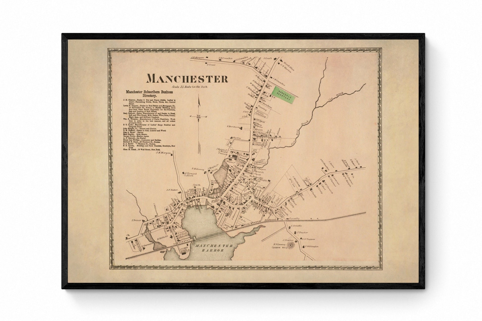 Manchester-by-the-Sea, Massachusetts Map dated 1872 - Antique Reproduction - United States - City Plan - Available Framed