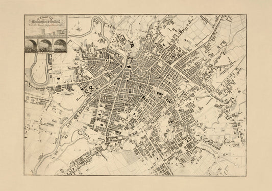 Manchester & Salford with the recent improvements, 1825 - Antique Reproduction Map - City Plan - England - Available Framed