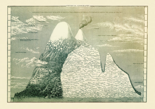 Botanical Diagram - Humboldt's Distribution of Plants in Equinoctial America Antique Reproduction - Geography Poster - Available Framed