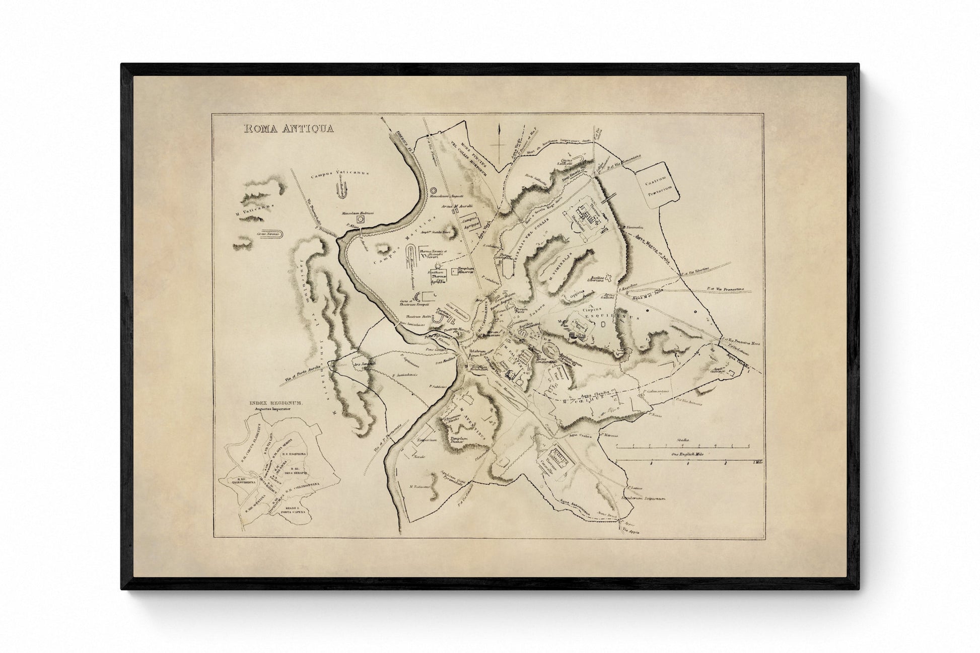 Ancient Rome Map - Antique Reproduction - Roma Antiqua - Roman History - Classics - Italy - Available Framed