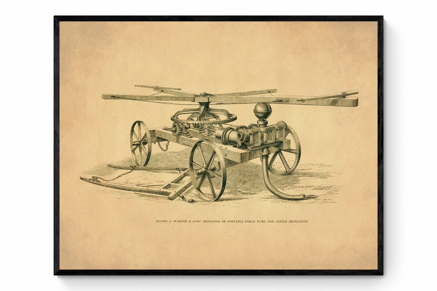 Irrigator or Portable Force Pump for Indian Irrigation - Antique Reproduction - Agriculture - Victorian Technology - Available Framed