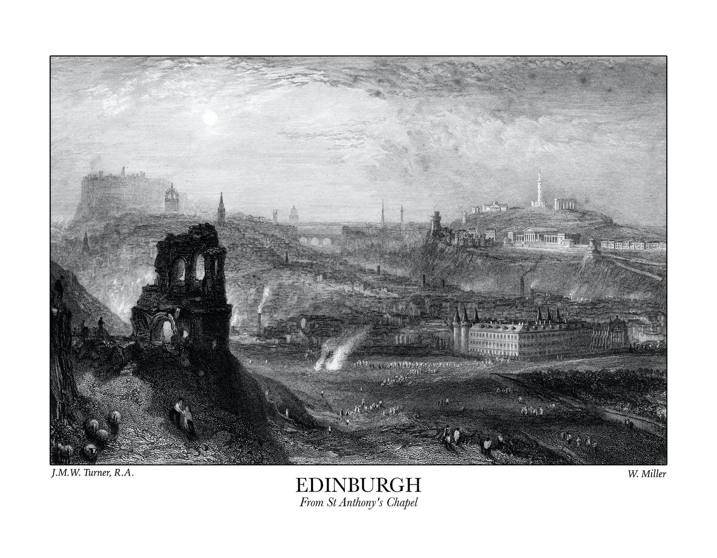 Edinburgh from St Anthony's Chapel by JMW Turner - Antique Reproduction - William Turner - Scotland - Available Framed