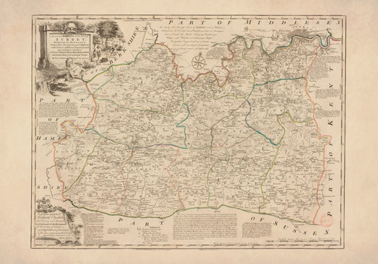 Surrey Map dated 1749 -Surrey Map dated 1749 - Antique Reproduction - Emanuel Bowen - Detailed County Map - Available Framed  Antique Reproduction - Emanuel Bowen - Detailed County Map - Available Framed