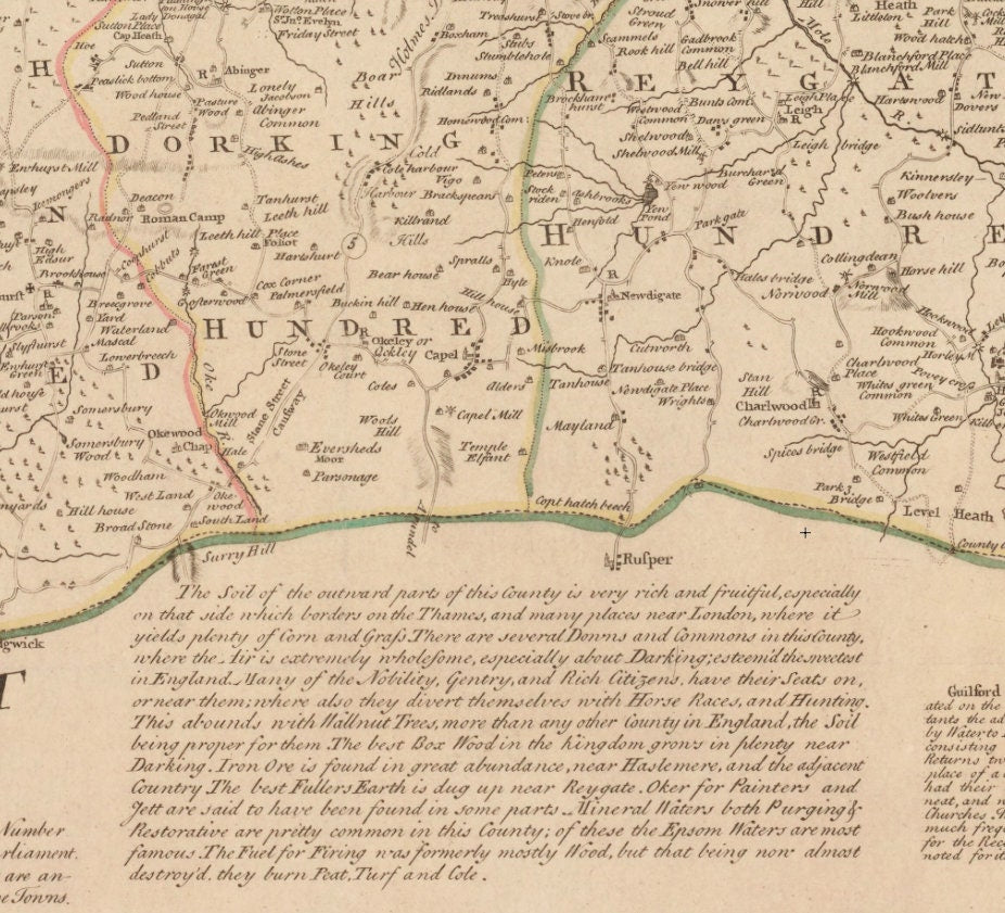 Surrey Map dated 1749 -Surrey Map dated 1749 - Antique Reproduction - Emanuel Bowen - Detailed County Map - Available Framed  Antique Reproduction - Emanuel Bowen - Detailed County Map - Available Framed