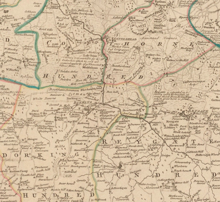 Surrey Map dated 1749 -Surrey Map dated 1749 - Antique Reproduction - Emanuel Bowen - Detailed County Map - Available Framed  Antique Reproduction - Emanuel Bowen - Detailed County Map - Available Framed