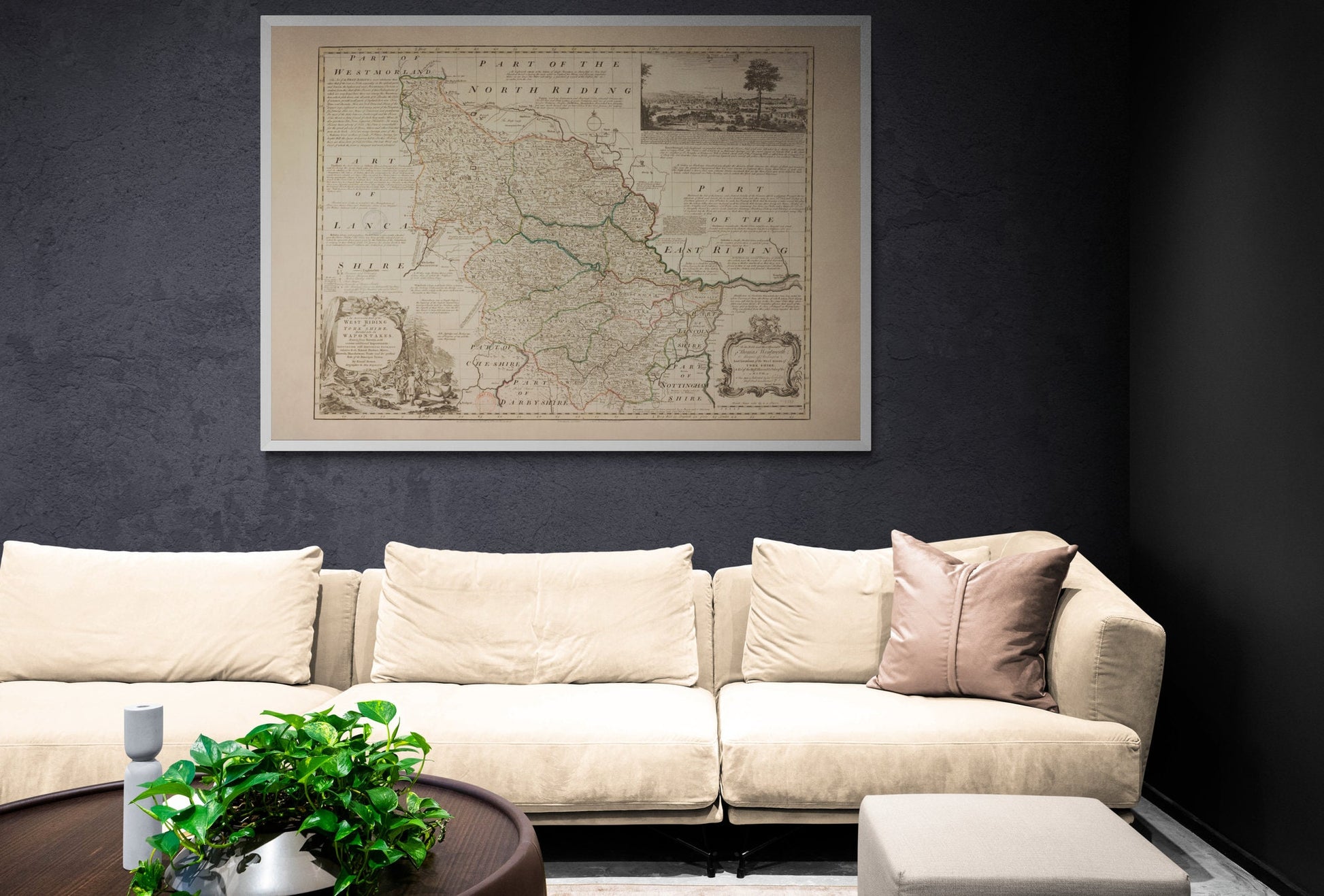 Yorkshire (West Riding) Map dated 1749 - Antique Reproduction - Emanuel Bowen - Detailed County Map - Available Framed