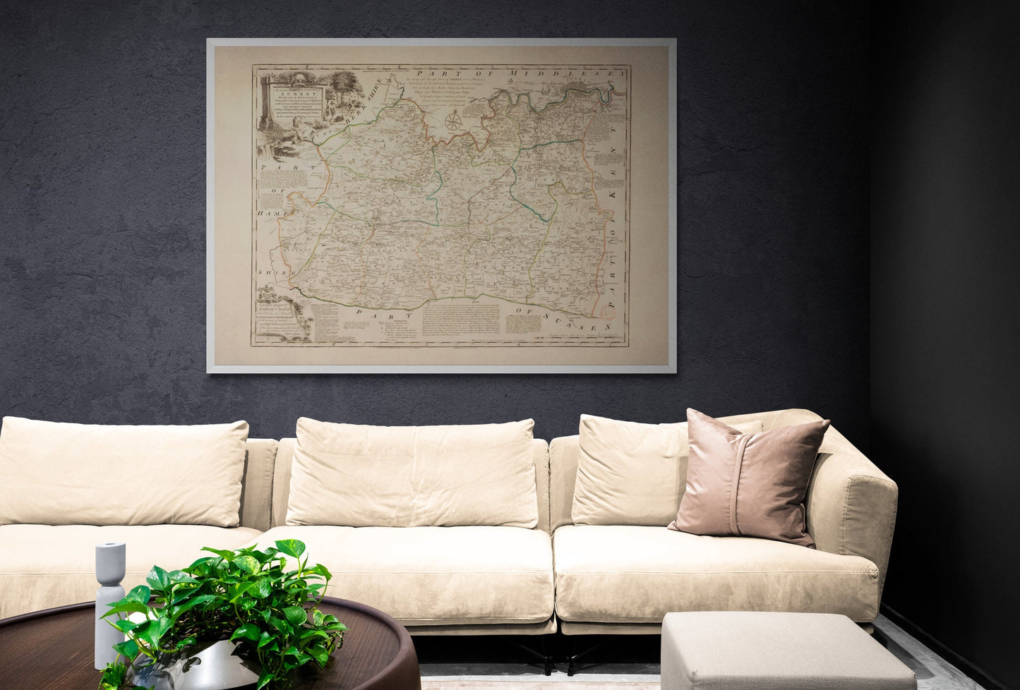 Surrey Map dated 1749 -Surrey Map dated 1749 - Antique Reproduction - Emanuel Bowen - Detailed County Map - Available Framed  Antique Reproduction - Emanuel Bowen - Detailed County Map - Available Framed