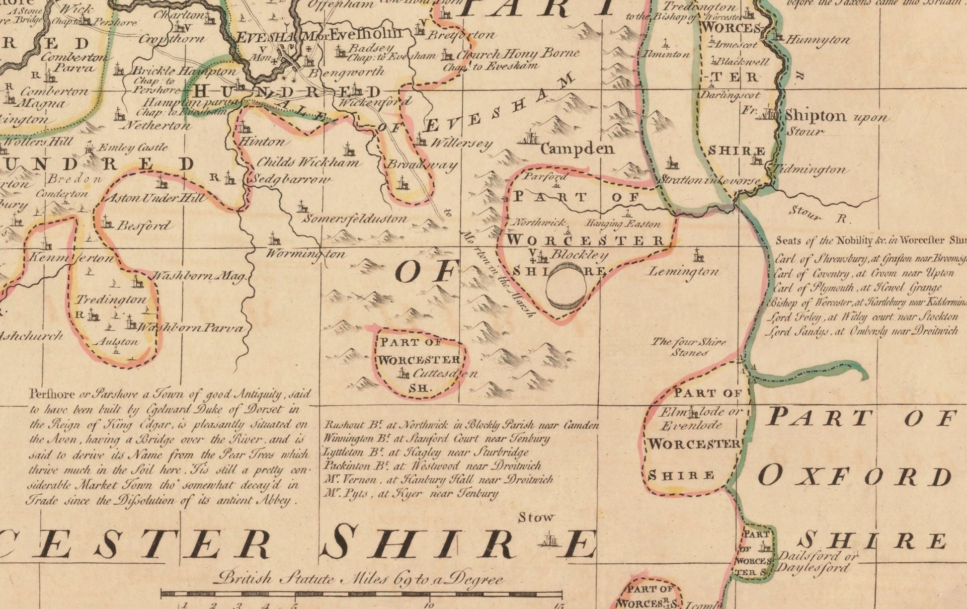 Worcestershire Map dated 1756 - Antique Reproduction - Emanuel Bowen - Detailed County Map - Available Framed