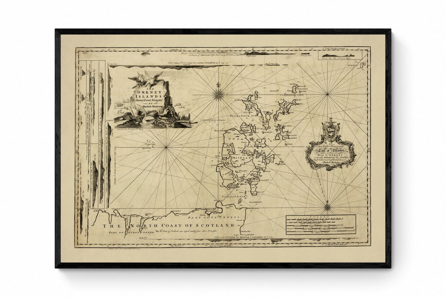 The Orkney Islands surveyed and navigated by Murdoch Mackenzie dated 1750 - Antique Reproduction - Scotland - Available Framed