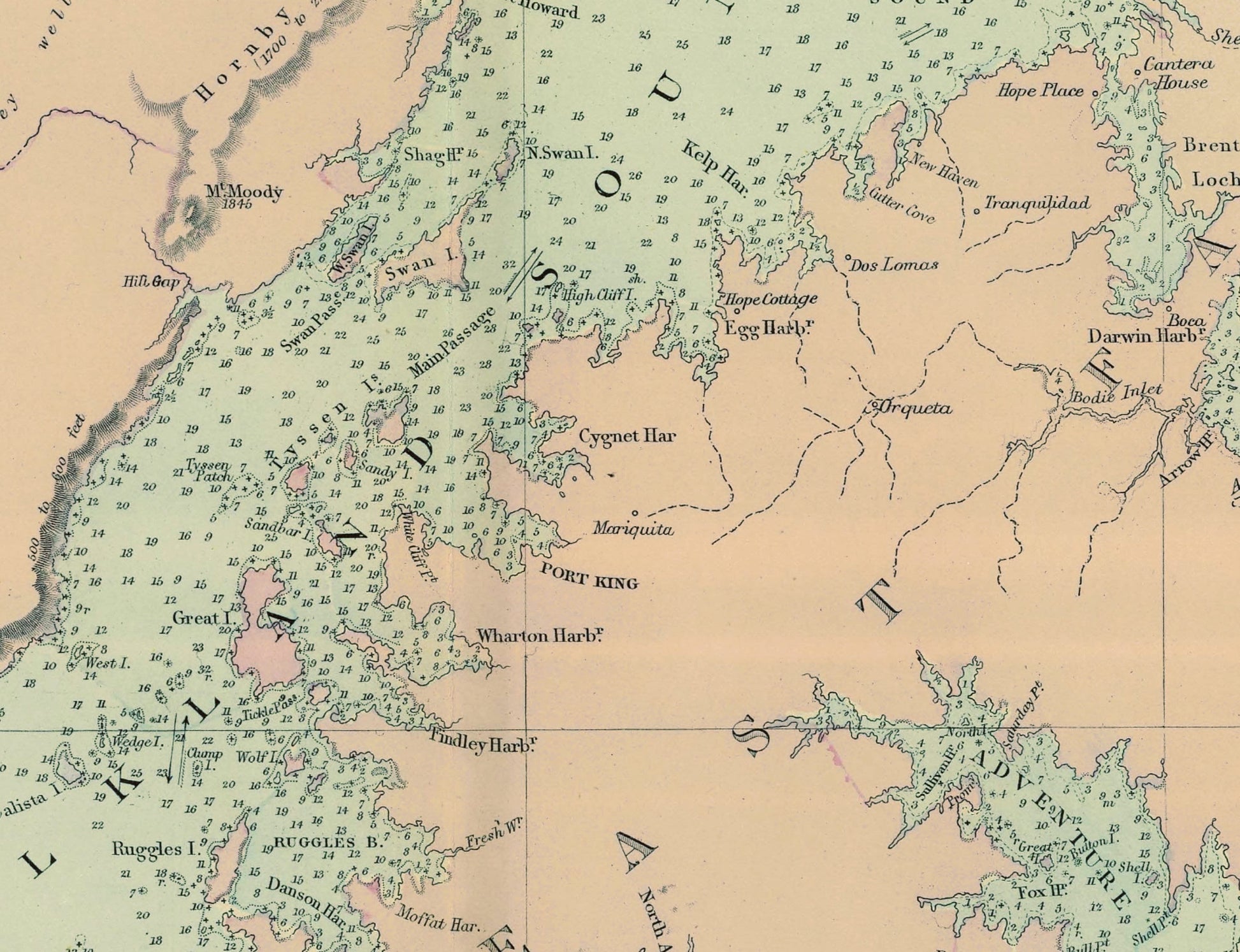 Falkland Islands Map - Antique Reproduction - dated 1901 - Available Framed