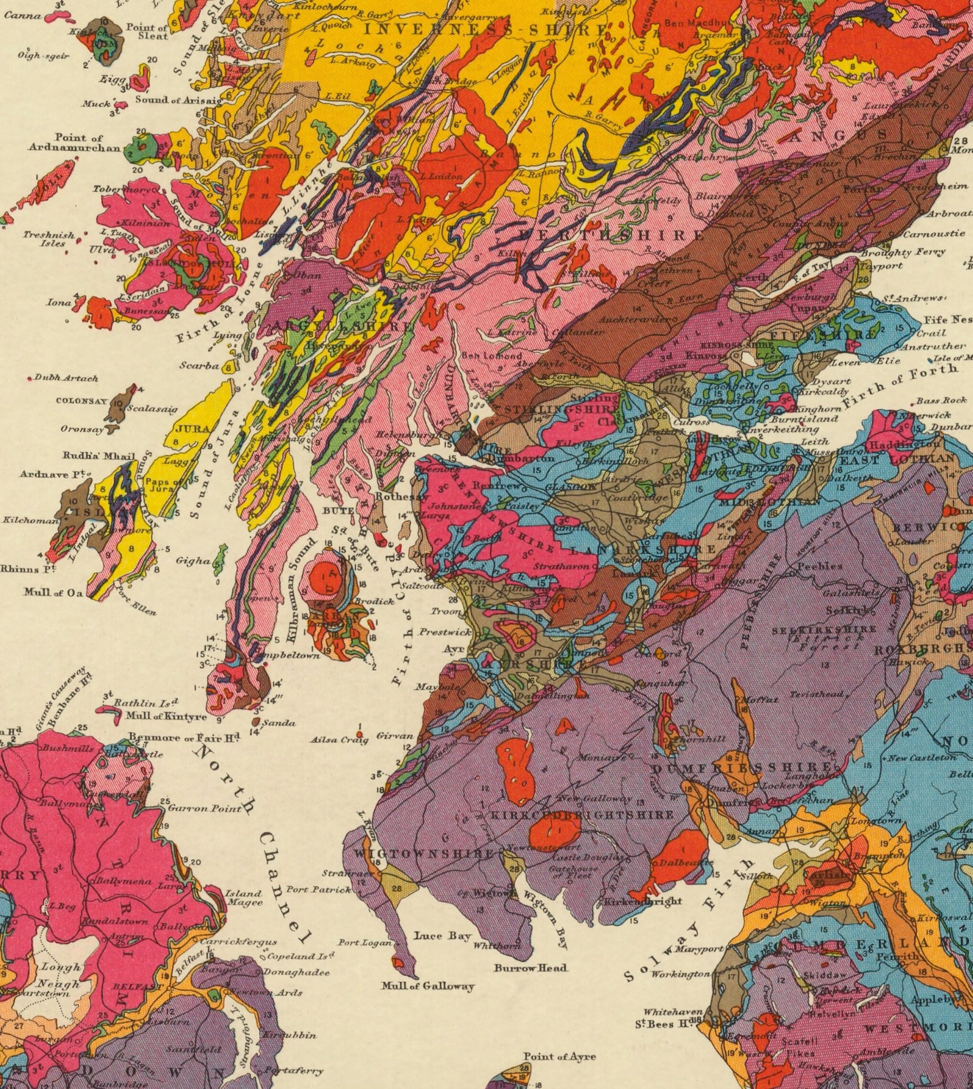 Geological Map of the British Islands Map - Antique Reproduction - Geology Map - Britain Map - Ireland - Available Framed