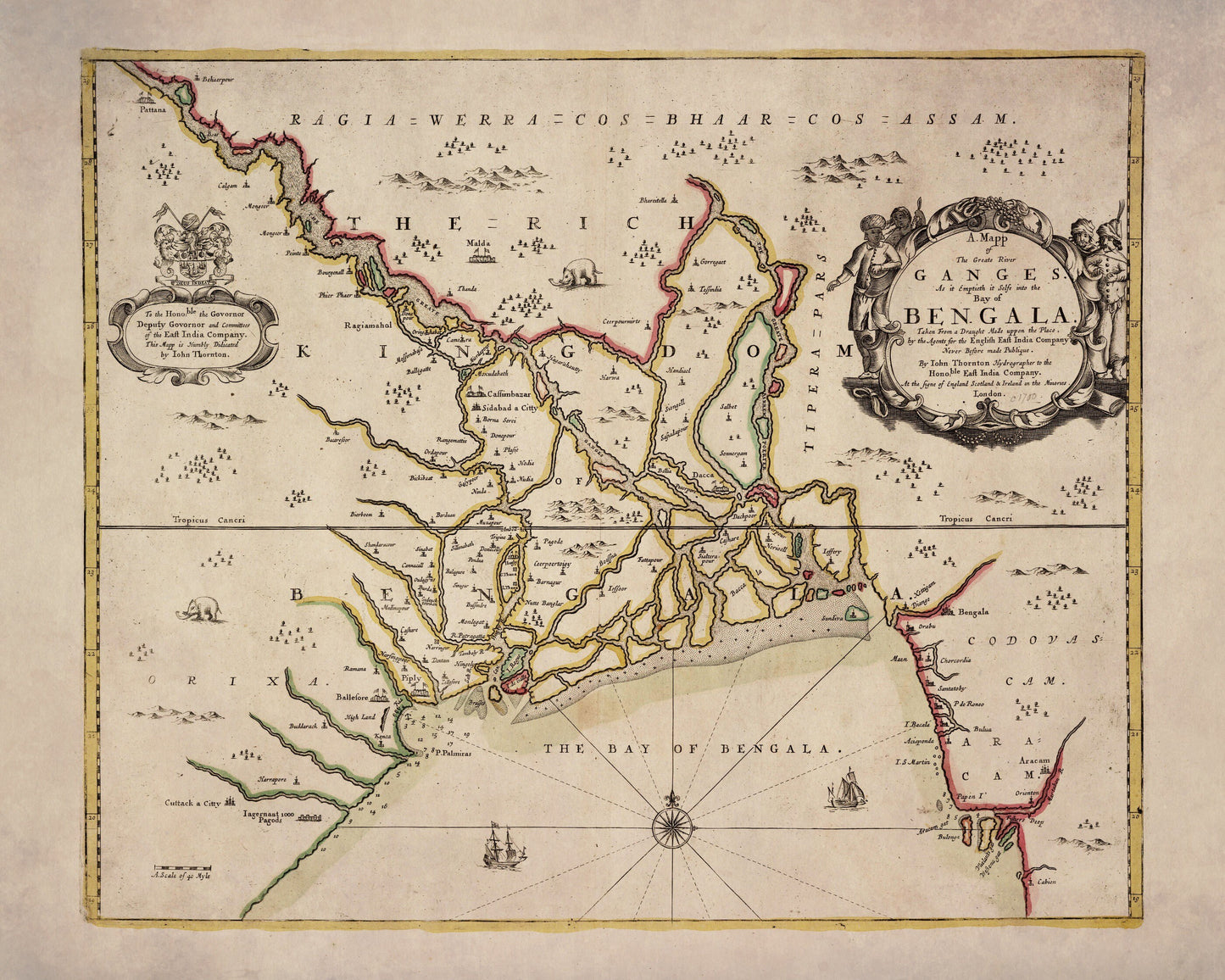 Bay of Bengal Map dated 1685 - Antique Reproduction - John Thornton - Bangladesh - Vintage Wall Map - Available Framed