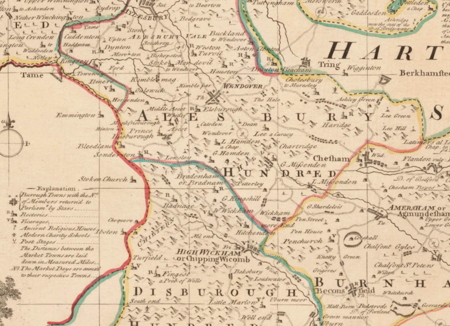 Buckinghamshire Map dated 1760 - Antique Reproduction - Emanuel Bowen - Detailed County Map - Available Framed