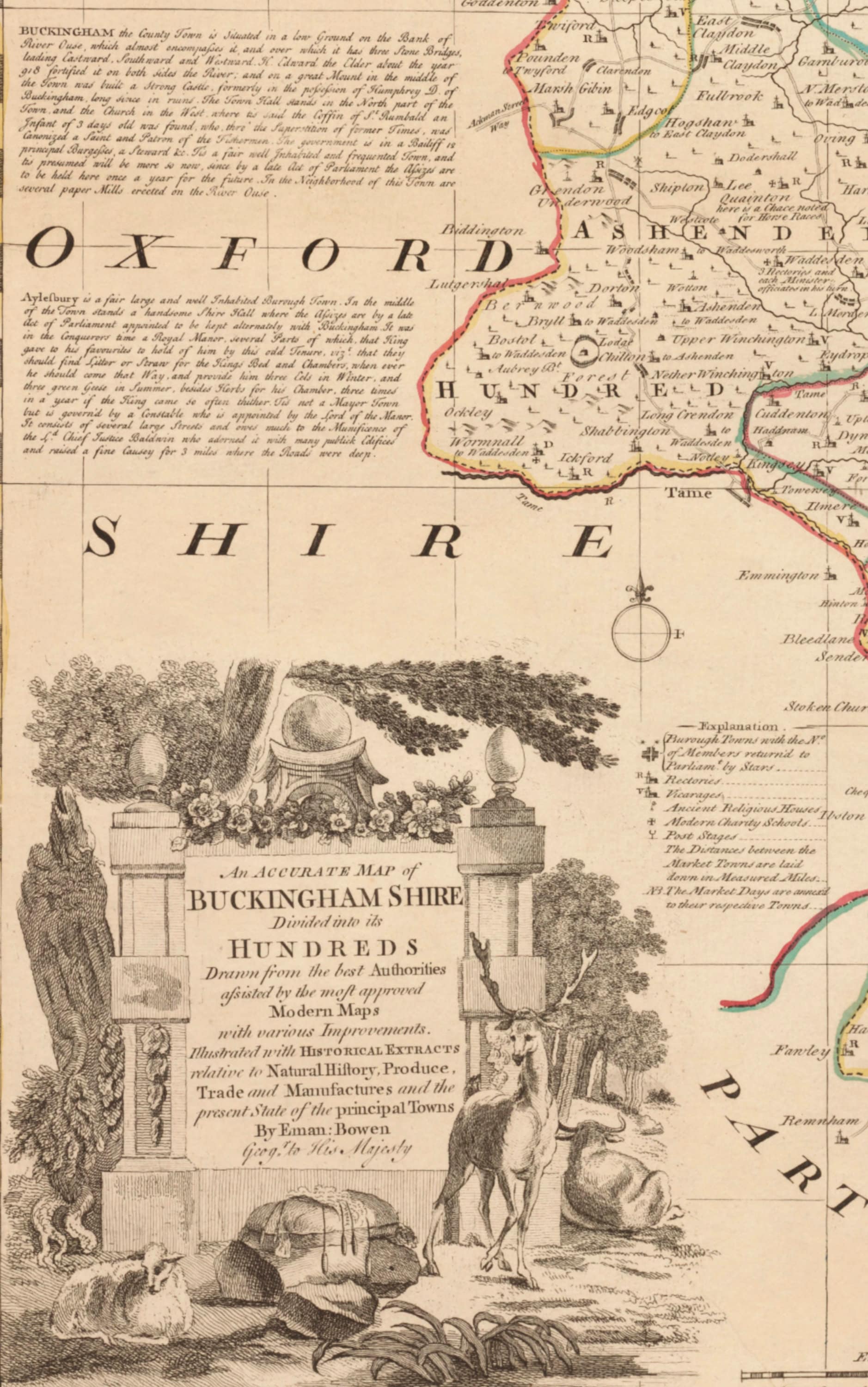 Buckinghamshire Map dated 1760 - Antique Reproduction - Emanuel Bowen - Detailed County Map - Available Framed