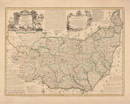 Suffolk Map dated 1750 - Antique Reproduction - Emanuel Bowen - Detailed County Map - Available Framed