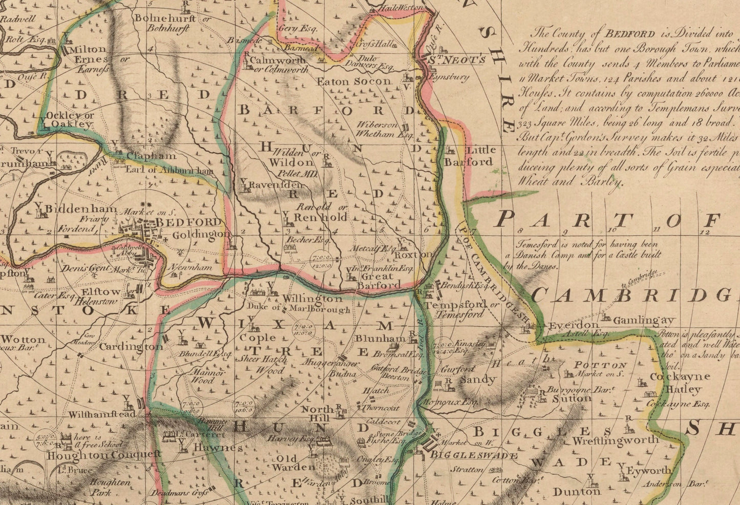 Bedfordshire Map dated 1749 - Antique Reproduction - Emanuel Bowen - Detailed County Map - Available Framed