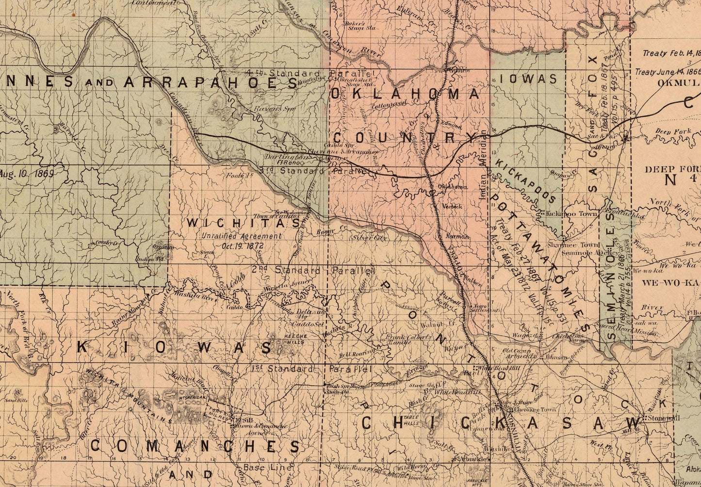 Indian Territory Map dated 1887 - Antique Reproduction - Oklahoma - United States - Native American History - Available Framed