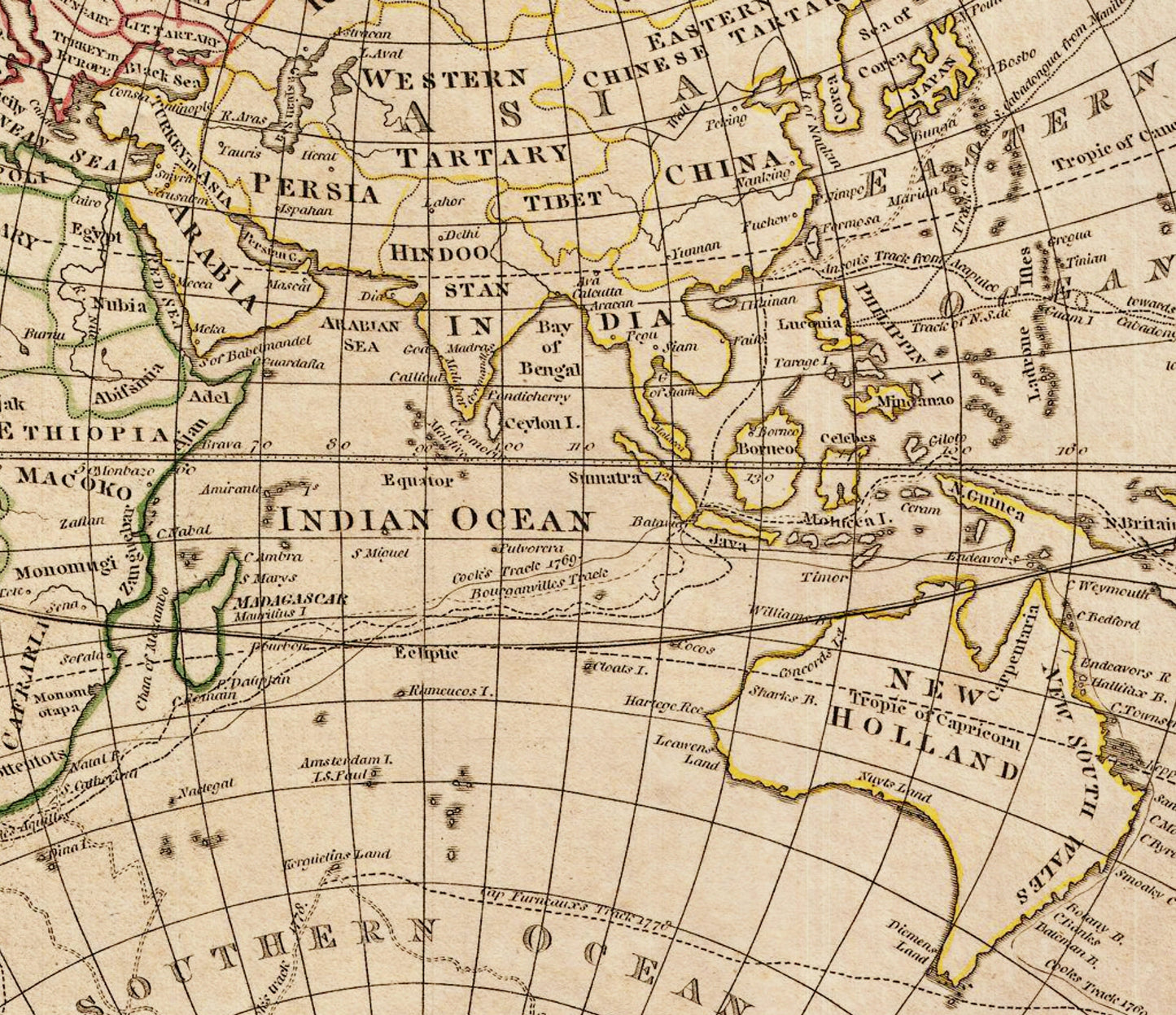 The World in Hemispheres Map dated 1799 - Antique Reproduction - Clement Cruttwell - Available Framed